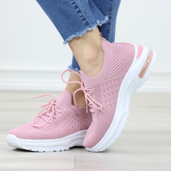 Pink Fashion Comfort Heel Sock Sneakers Shoes Slip Ons - Picture 8 of 12